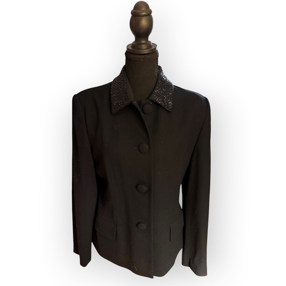 Vintage Sophisticated Feminine Sequin Jacket Black Edgy Glam Gala Cocktail 10P
